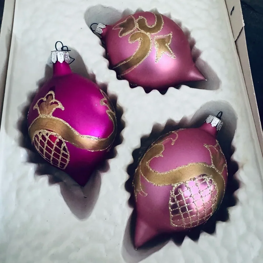 Vintage Holiday Christmas Ornaments Pink European Glass